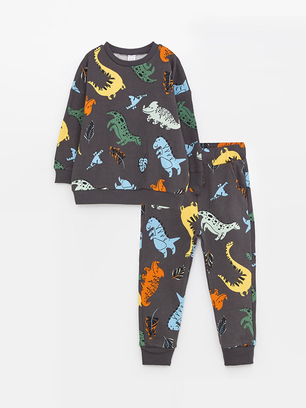 Crew Neck Long Sleeve Patterned Baby Boy Sweatshirt and Tracksuit Bottom 2-Pack Set