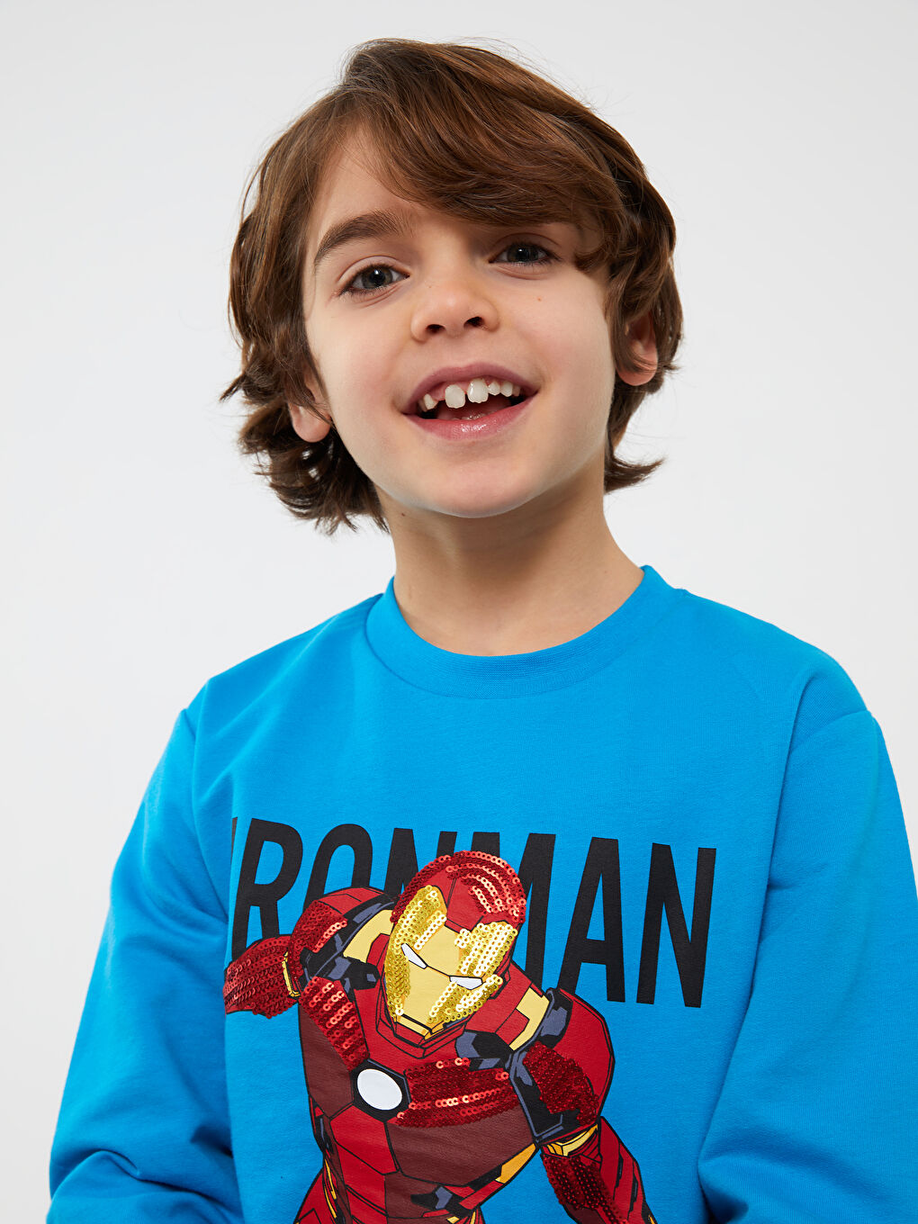 Crew Neck Iron Man Printed Long Sleeve Boy Sweatshirt -S38132Z4-GVU