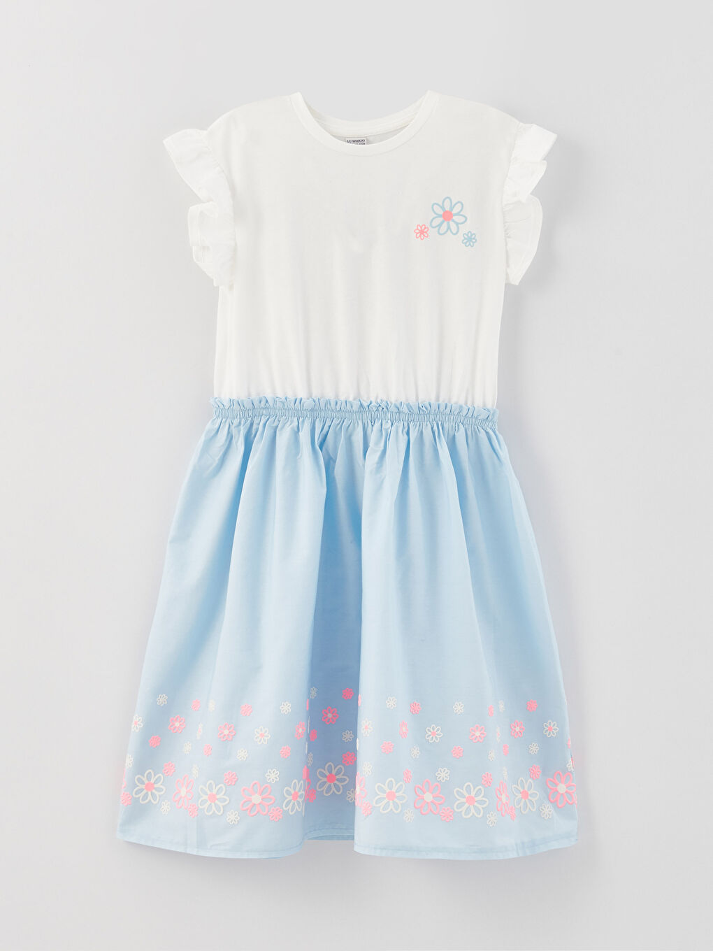 LCW Kids Crew Neck Printed Short Sleeve Girls' Dress -S38143Z4-R9J