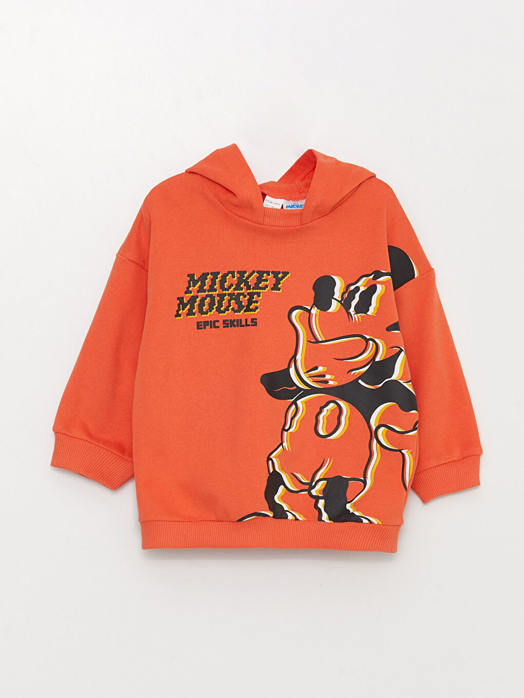 Turuncu Uzun Kollu Mickey Mouse Baskılı Erkek Bebek Hoodie