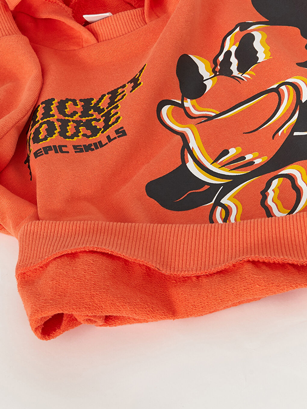 Turuncu Uzun Kollu Mickey Mouse Baskılı Erkek Bebek Hoodie-1