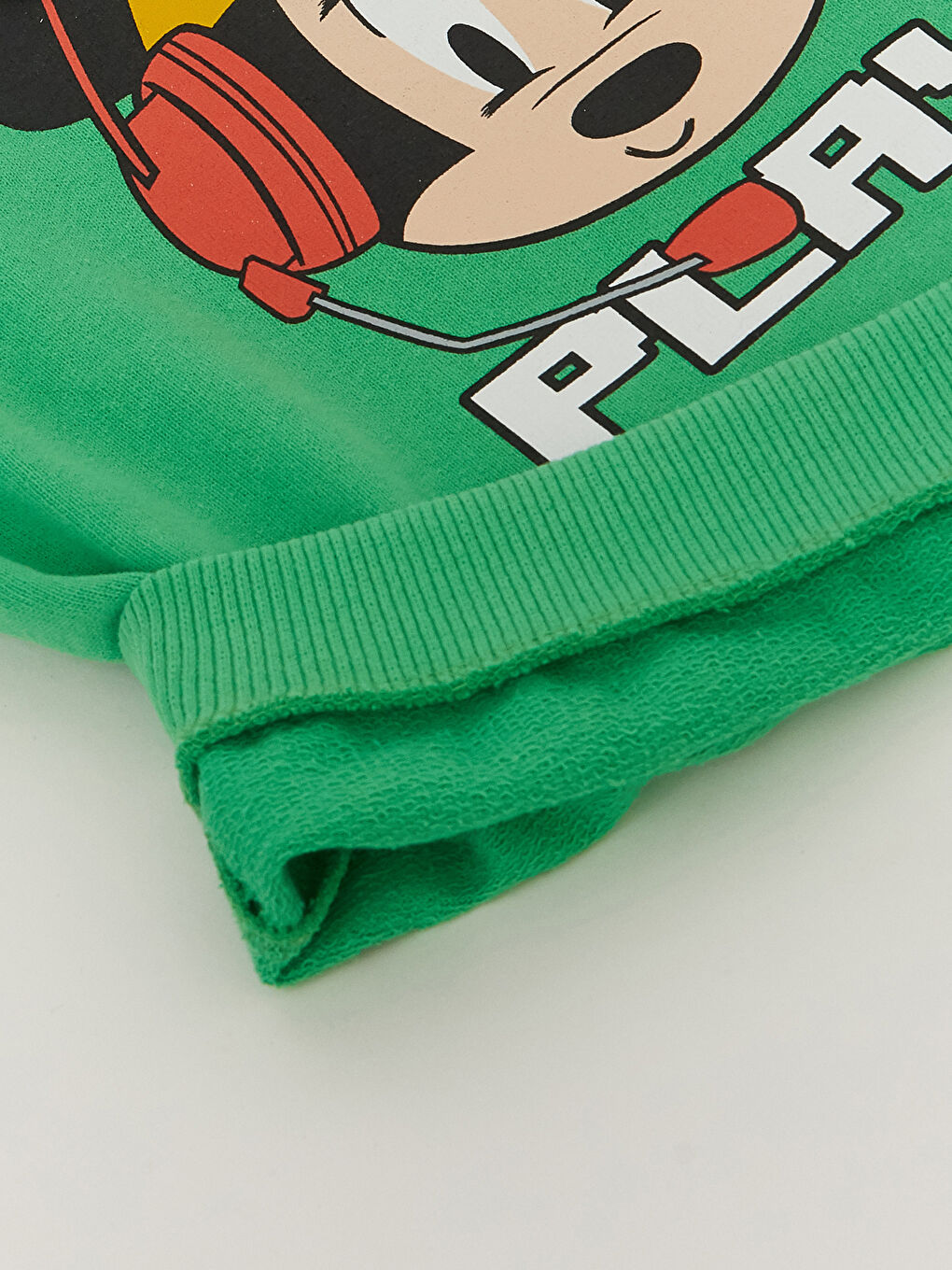 Yeşil Bisiklet Yaka Uzun Kollu Mickey Mouse Baskılı Erkek Bebek Sweatshirt-3