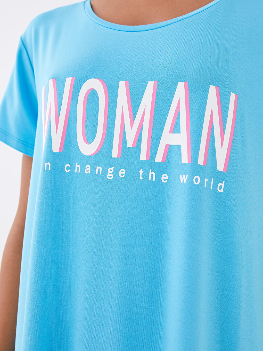 Mavi Bisiklet Yaka Baskılı Kısa Kollu Kadın Gecelik-2