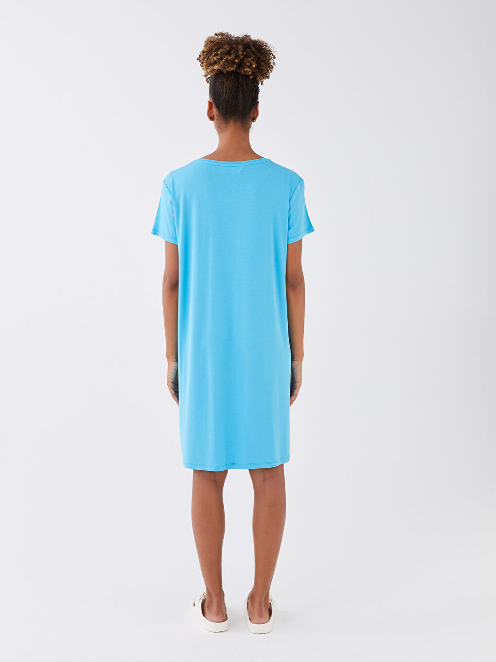 Mavi Bisiklet Yaka Baskılı Kısa Kollu Kadın Gecelik-3