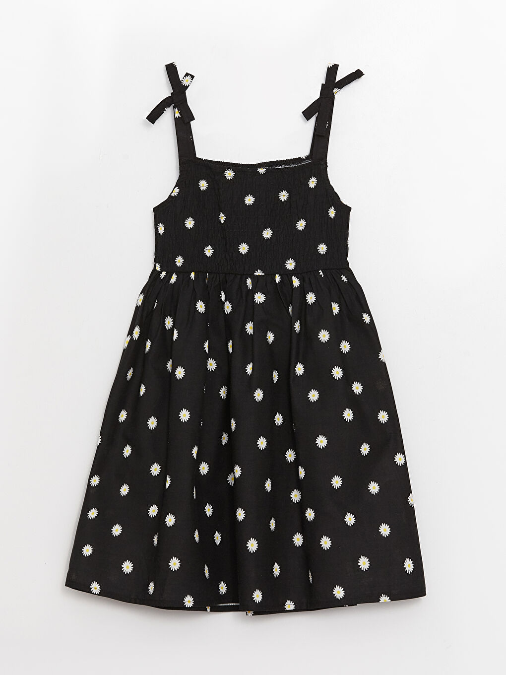 Siyah Kare Yaka Desenli Askılı Kız Çocuk Elbise