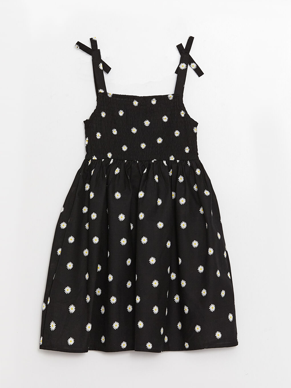 Siyah Kare Yaka Desenli Askılı Kız Çocuk Elbise-1