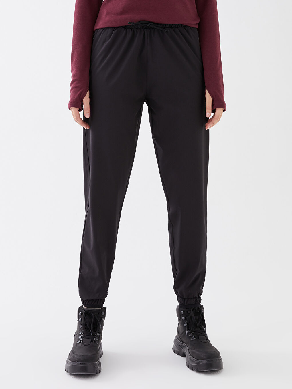 Women's Elastic Waist Plain Jogger Trousers-2