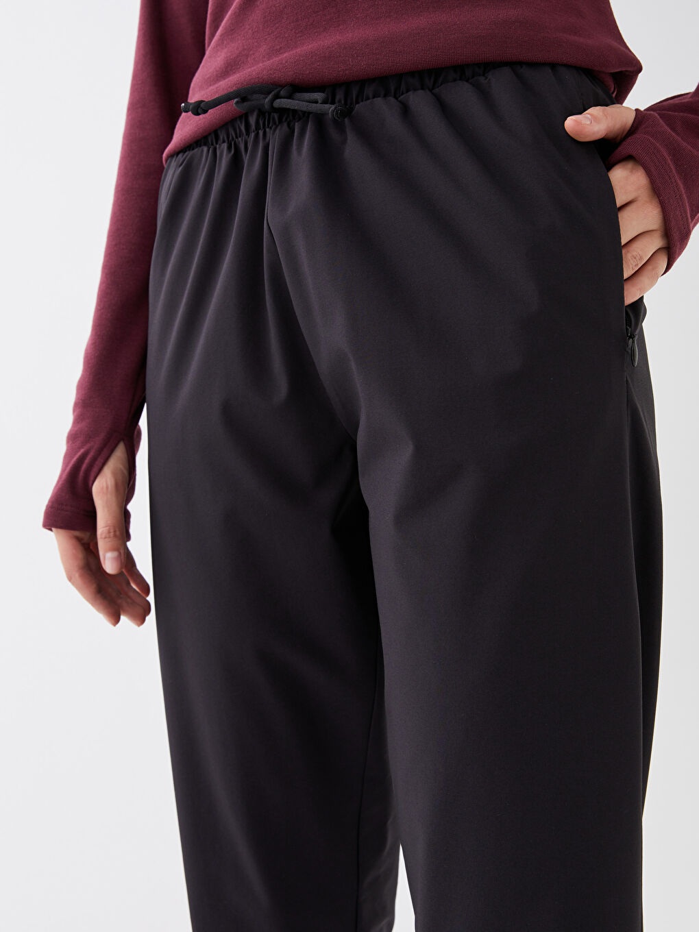 Women's Elastic Waist Plain Jogger Trousers-3