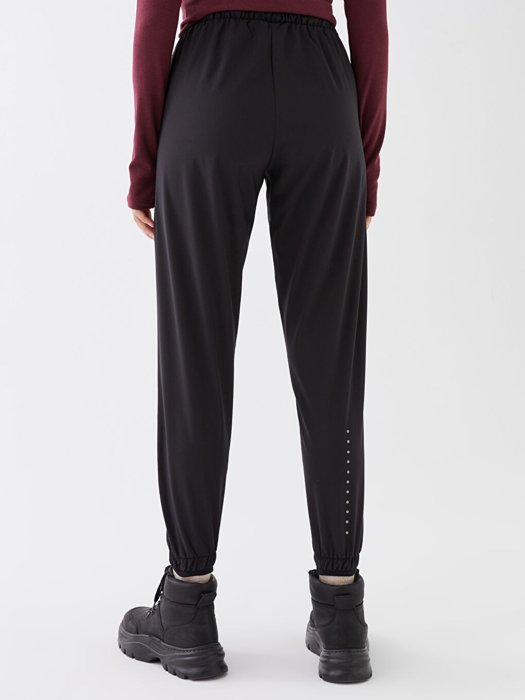 Women's Elastic Waist Plain Jogger Trousers-4