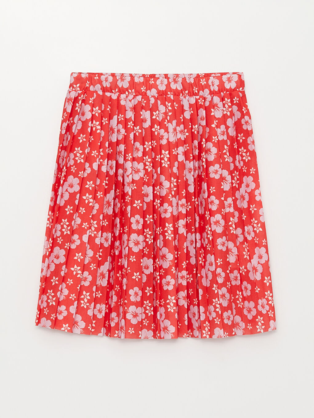 Kırmızı Beli Lastikli Desenli Kız Çocuk Etek