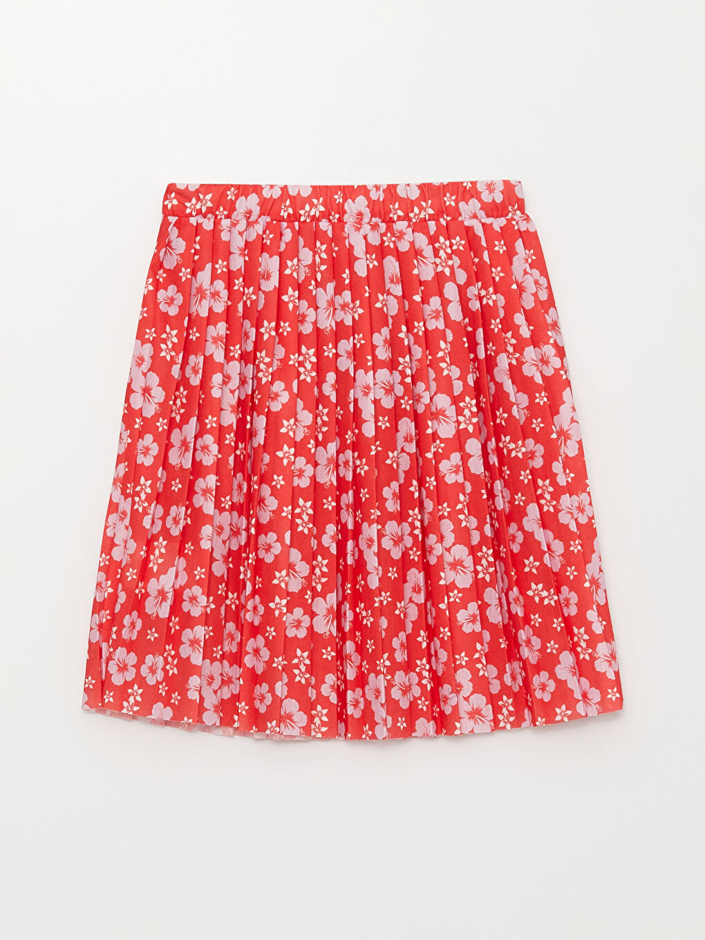 Kırmızı Beli Lastikli Desenli Kız Çocuk Etek-1