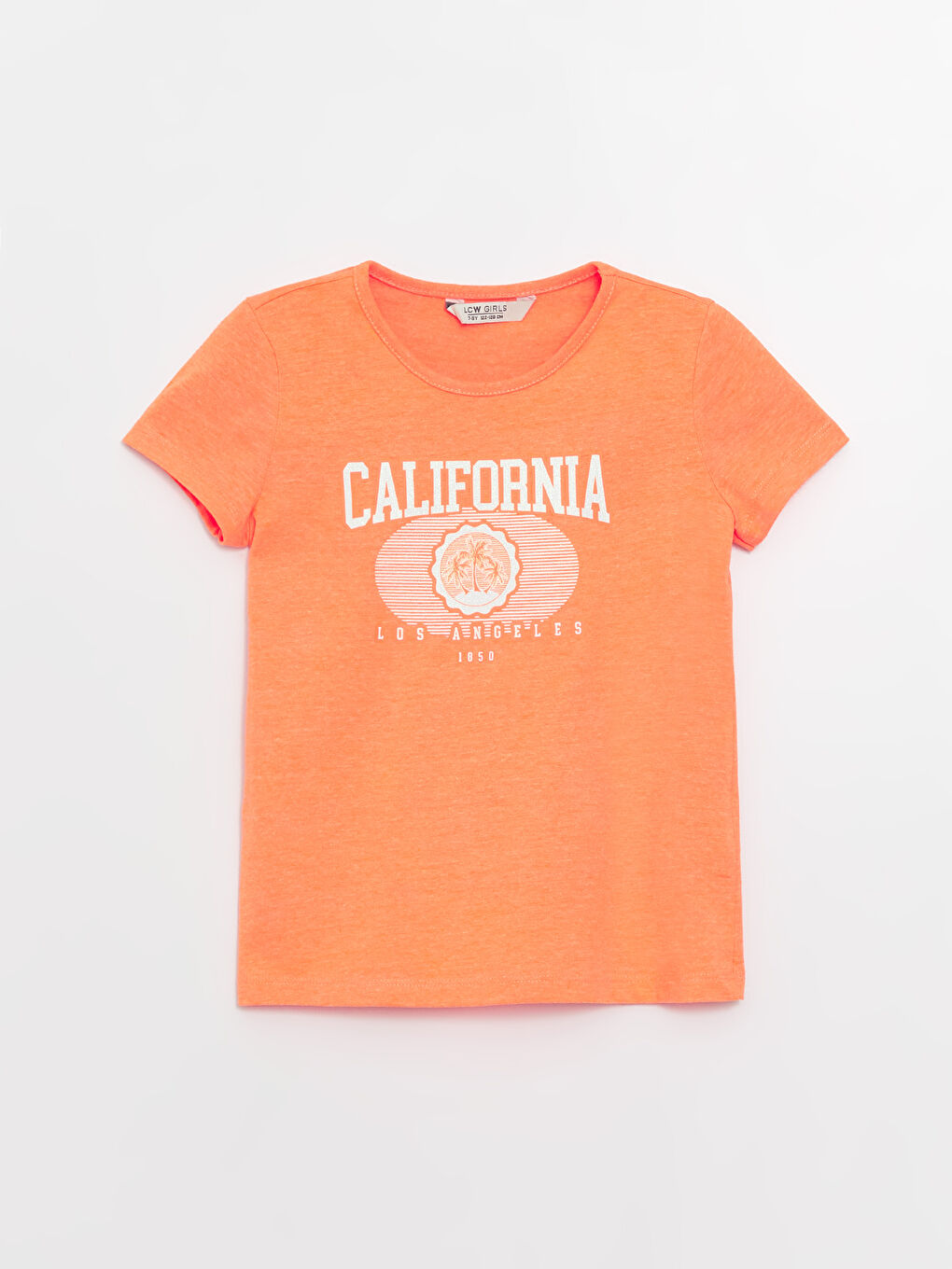Turuncu Bisiklet Yaka Baskılı Kısa Kollu Kız Çocuk Tişört-3