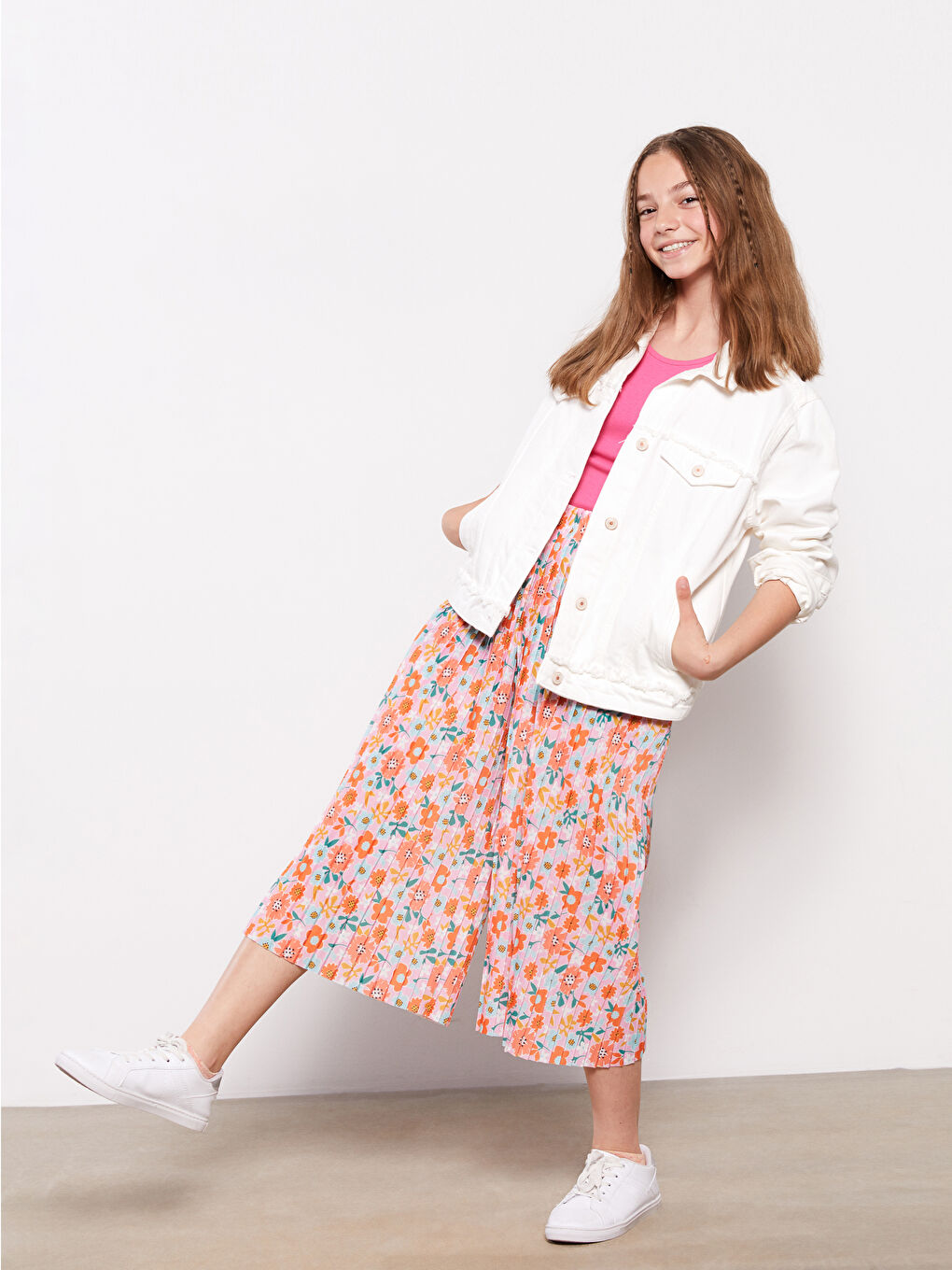 ელასტიური წელის ნაბეჭდი ფართოფეხა გოგოს შარვალი