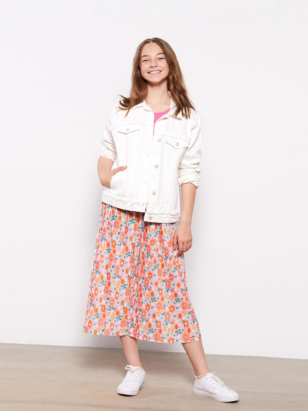 ელასტიური წელის ნაბეჭდი ფართოფეხა გოგოს შარვალი-1