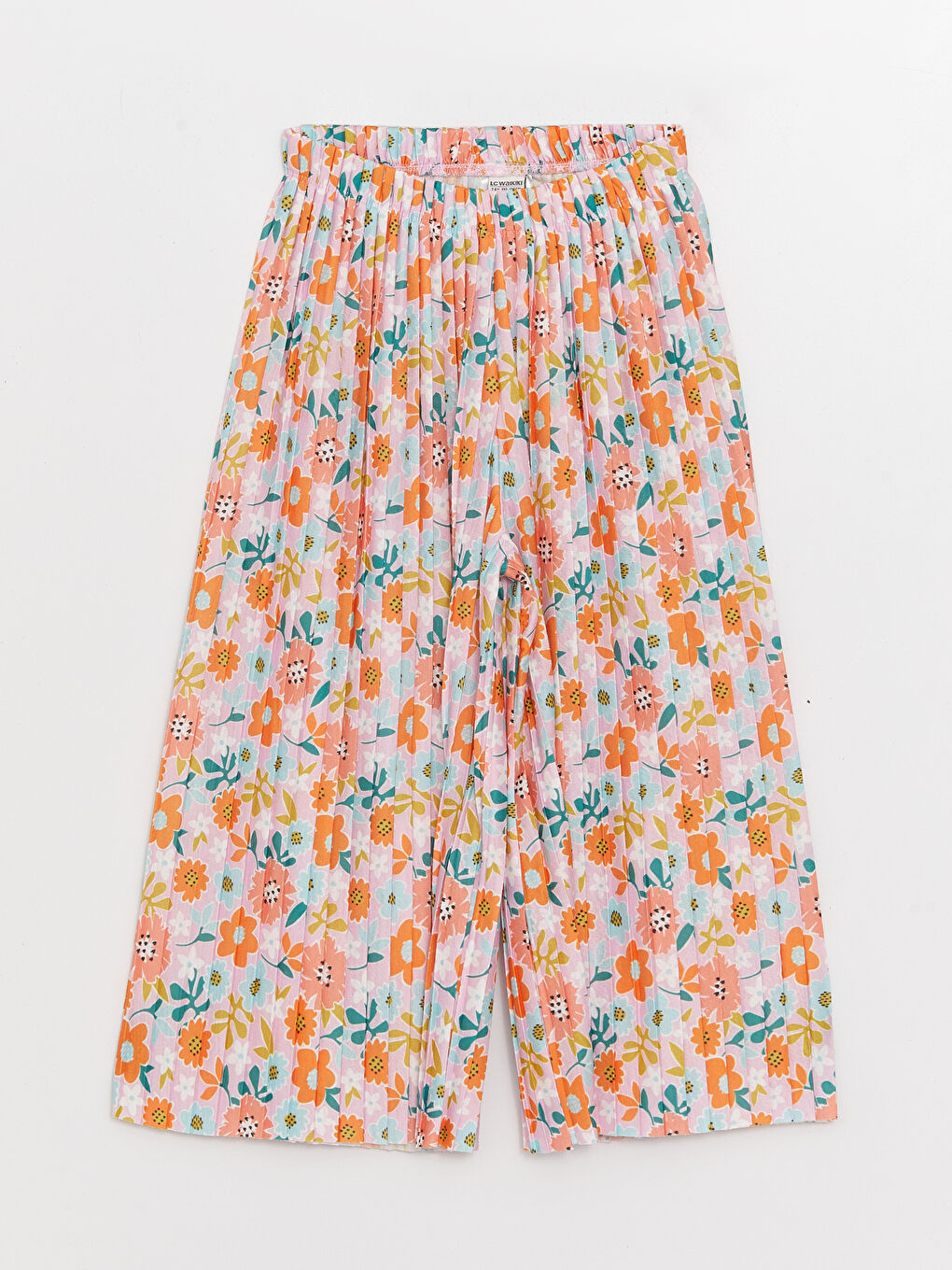 ელასტიური წელის ნაბეჭდი ფართოფეხა გოგოს შარვალი-3