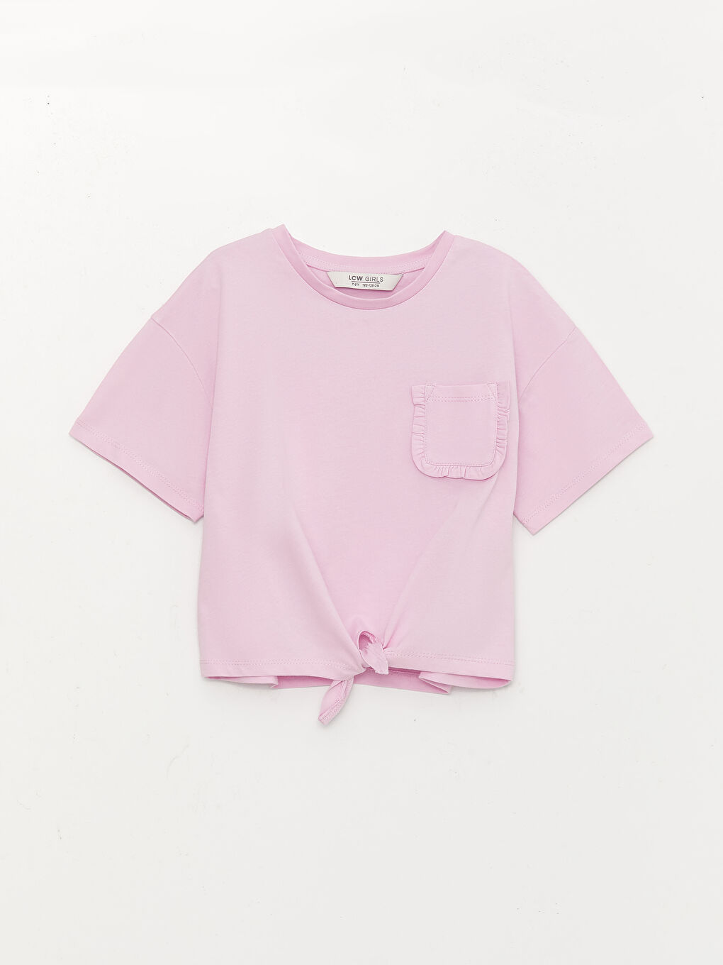 Lila Bisiklet Yaka Basic Kısa Kollu Kız Çocuk Crop Tişört