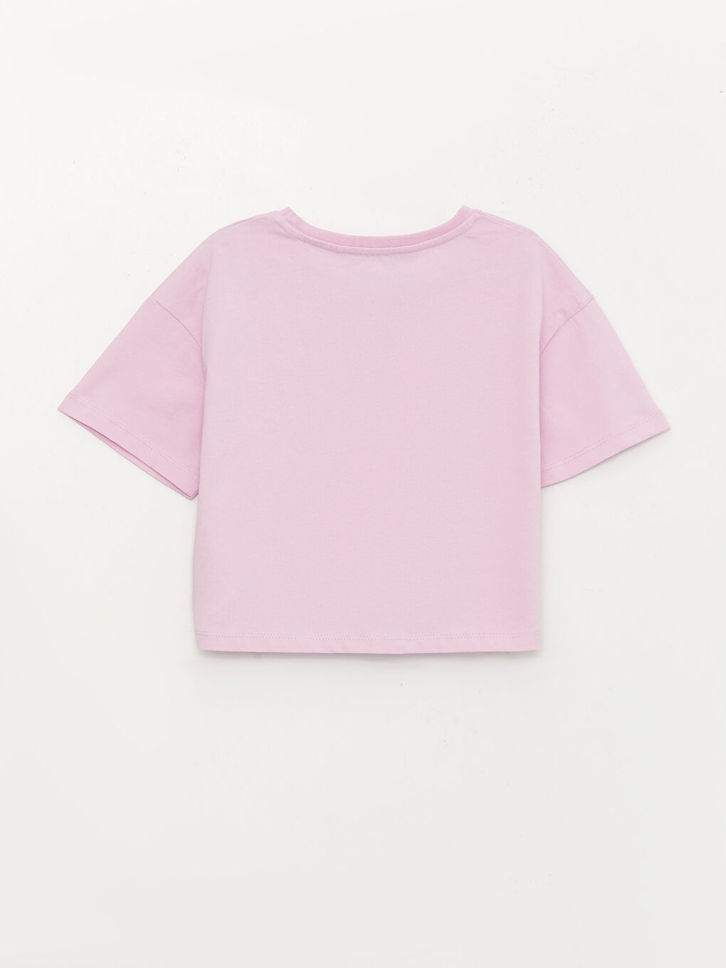 Lila Bisiklet Yaka Basic Kısa Kollu Kız Çocuk Crop Tişört-1