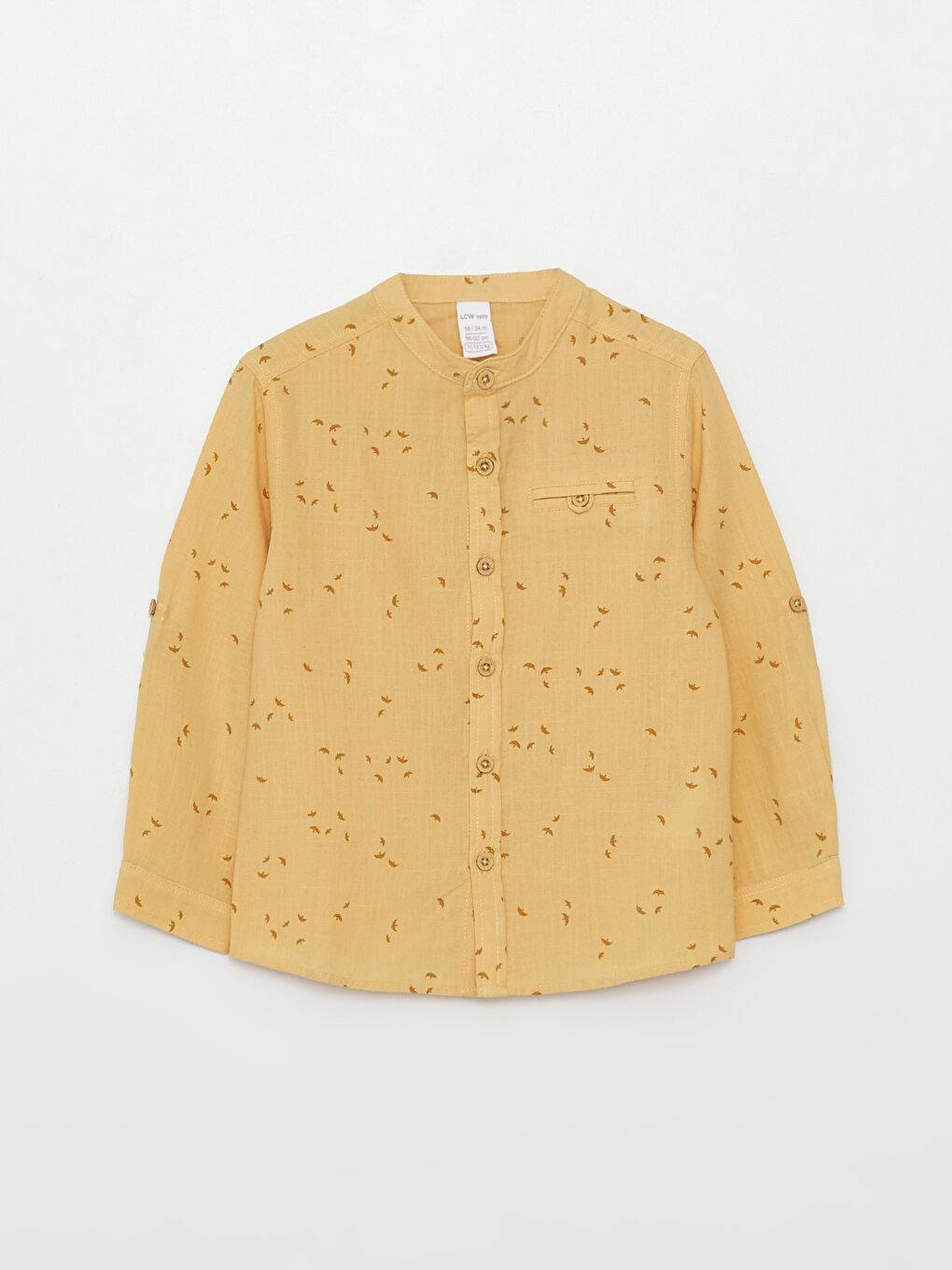 Sarı Hakim Yaka Uzun Kollu Desenli Erkek Bebek Gömlek