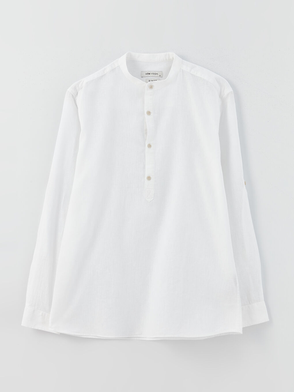 Beyaz Regular Fit Uzun Kollu Keten Karışımlı Erkek Gömlek-5