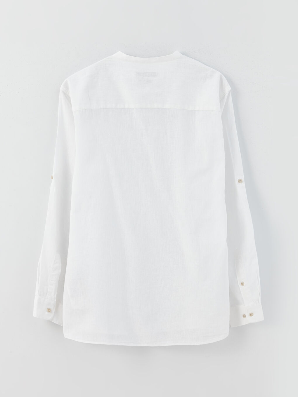 Beyaz Regular Fit Uzun Kollu Keten Karışımlı Erkek Gömlek-6