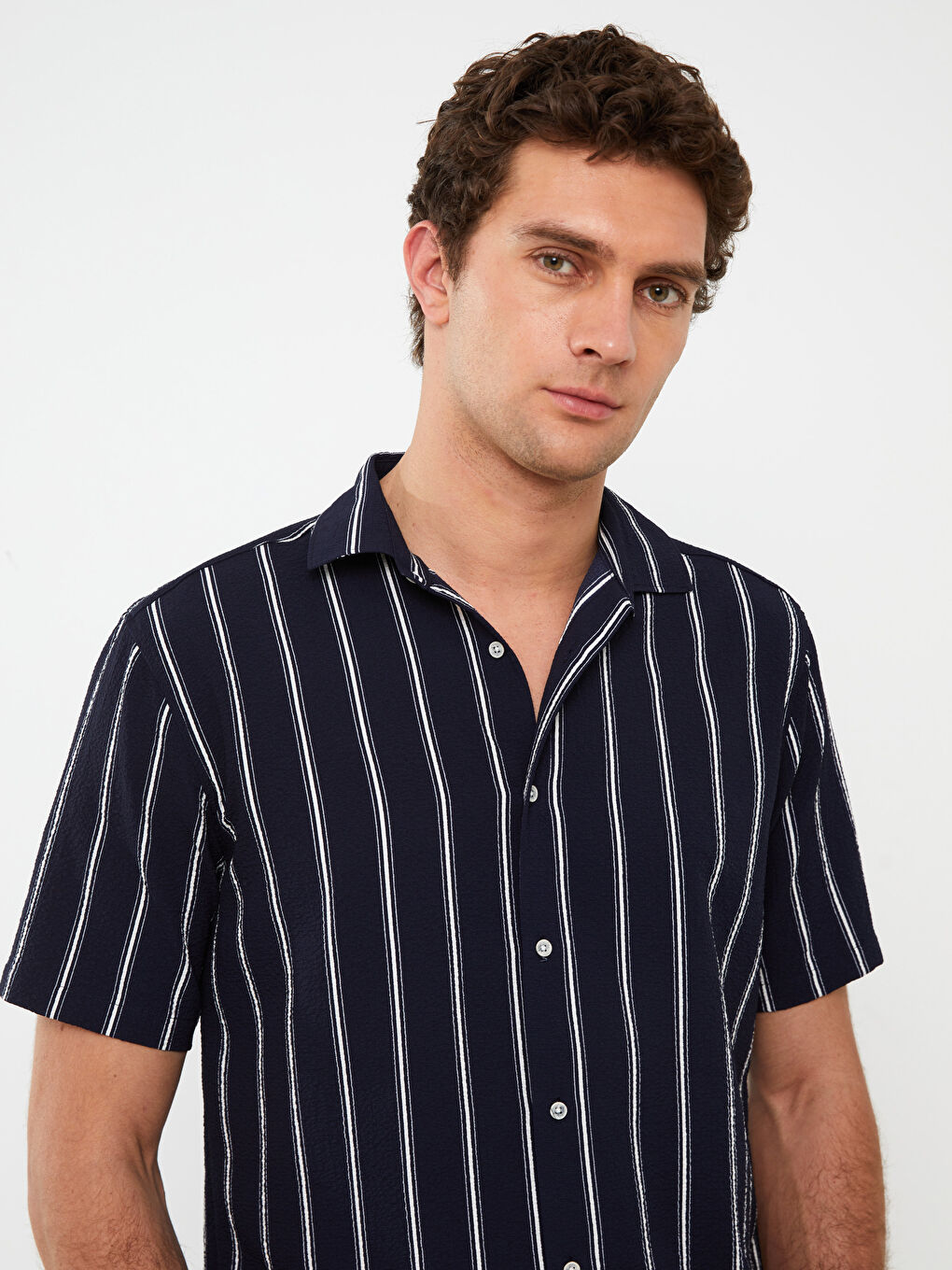 LCW Vision Regular Fit Short Sleeve Striped Men's Shirt -S38244Z8-LGS