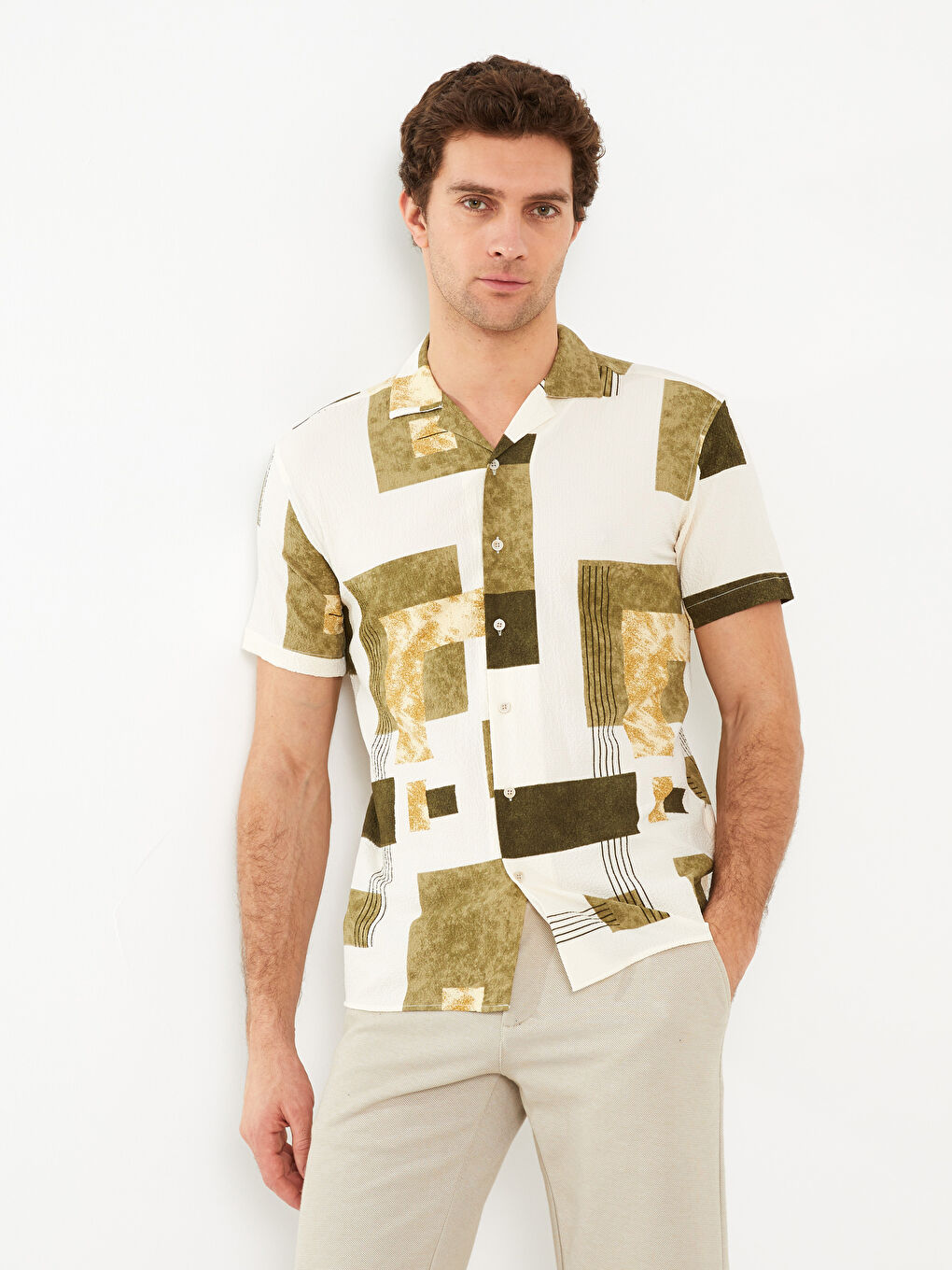 Regular Fit Short Sleeve Patterned Men's Shirt