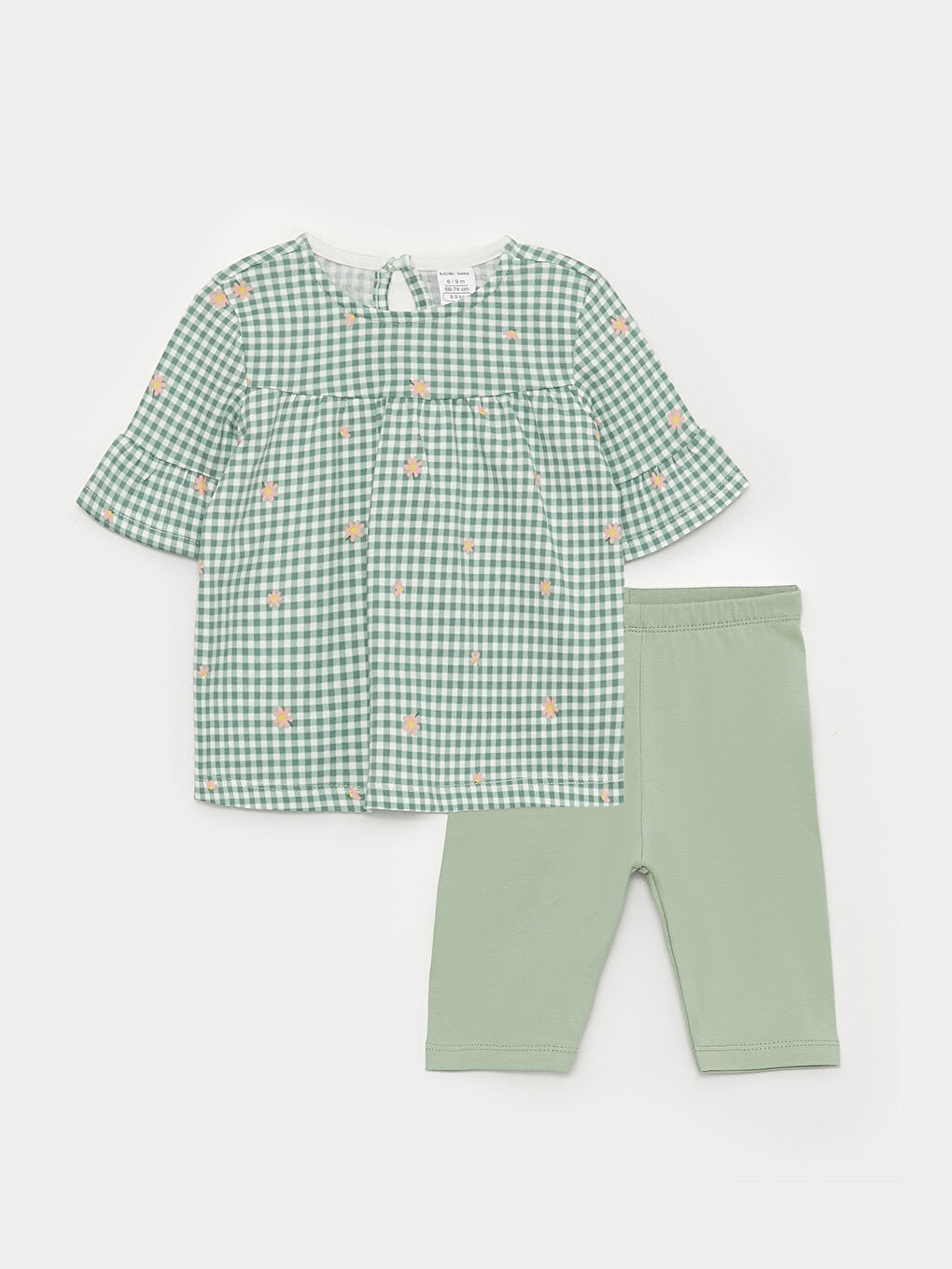 Crew Neck Short Sleeve Printed Baby Girl Blouse and Leggings 2-Pack Set