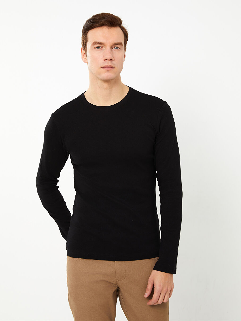 تيشيرت رجالي كم طويل ياقة دائرية جيرسي