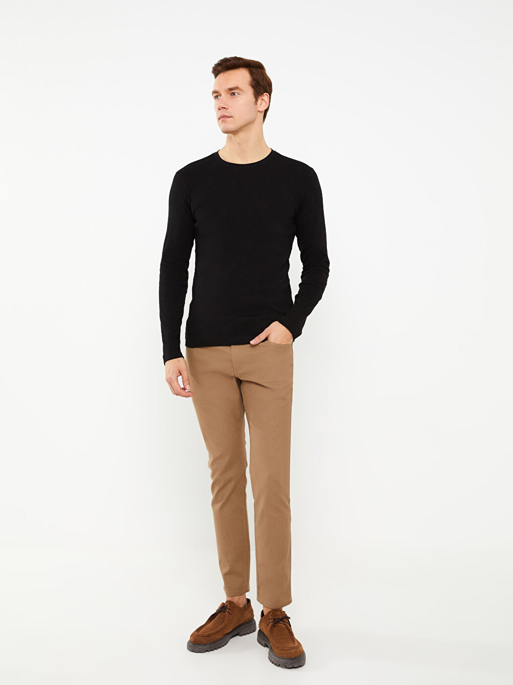 تيشيرت رجالي كم طويل ياقة دائرية جيرسي-2