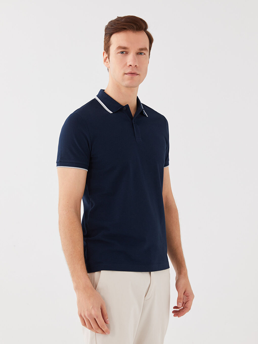 Lacivert Polo Yaka Kısa Kollu Pike Erkek Tişört