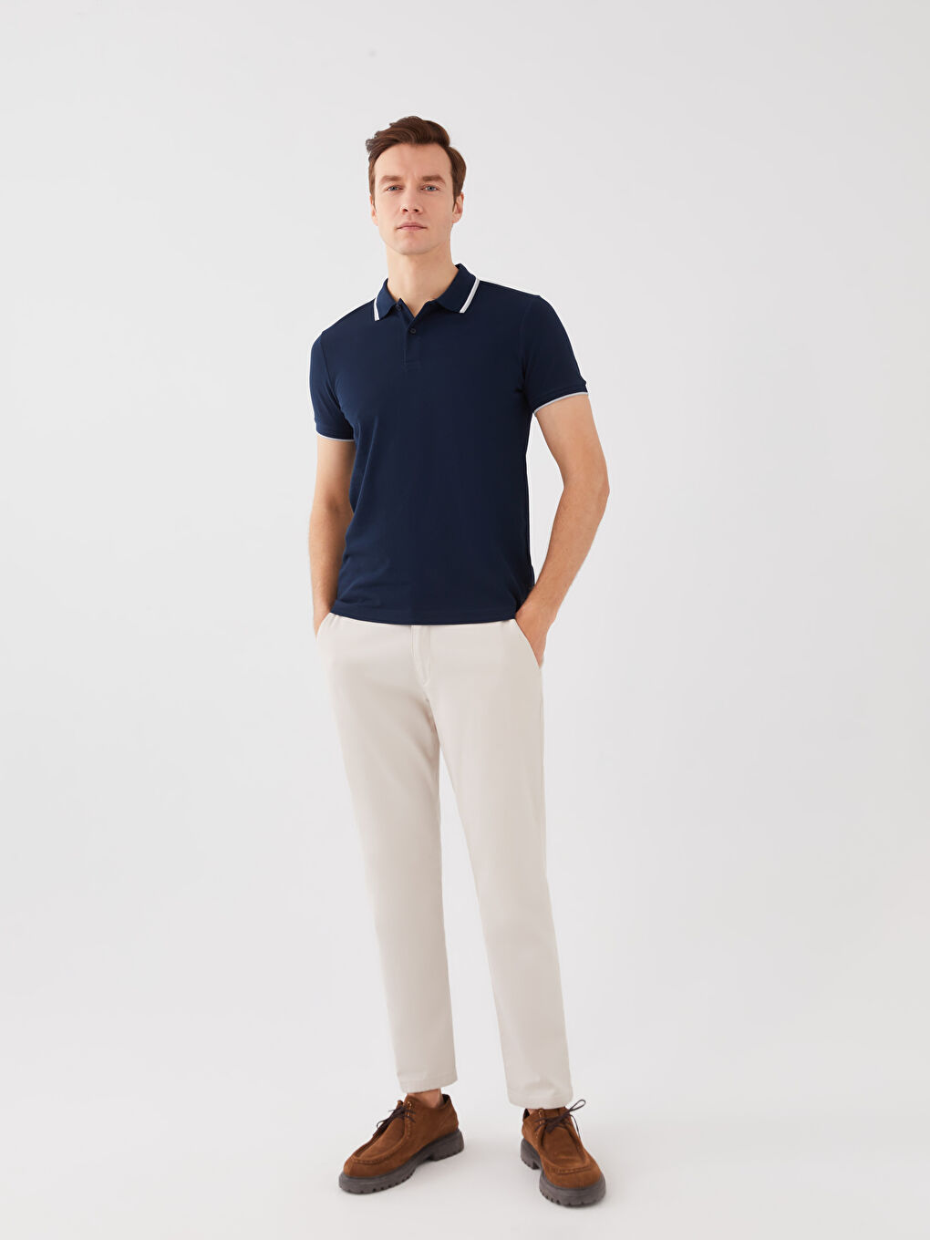 Lacivert Polo Yaka Kısa Kollu Pike Erkek Tişört-2