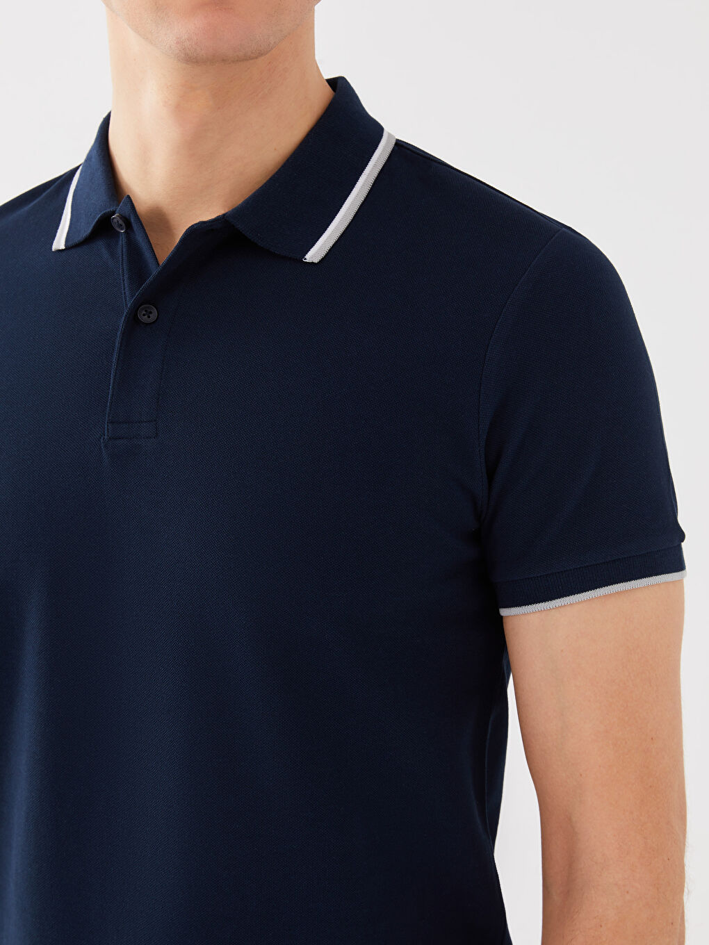 Lacivert Polo Yaka Kısa Kollu Pike Erkek Tişört-3