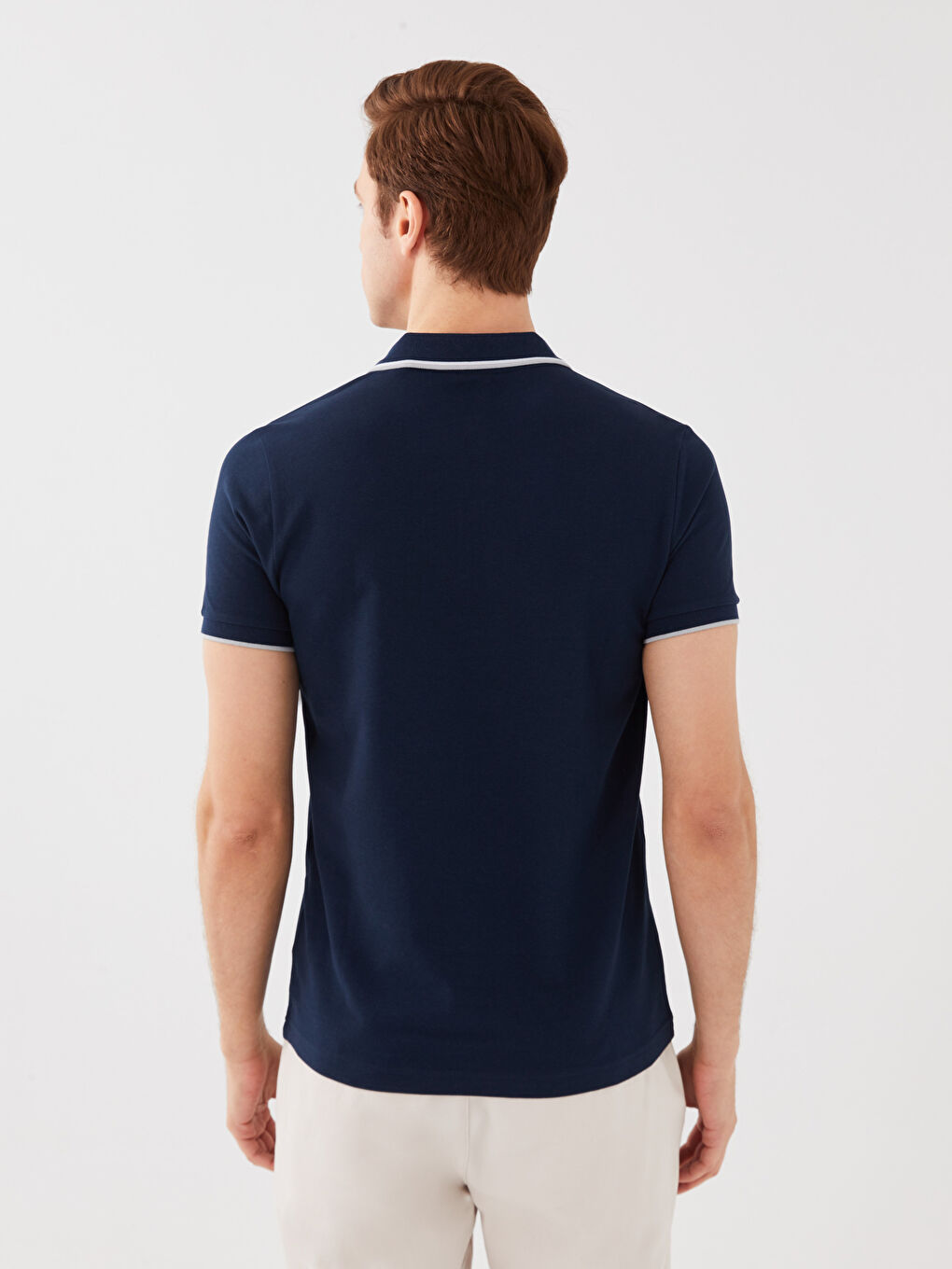 Lacivert Polo Yaka Kısa Kollu Pike Erkek Tişört-4