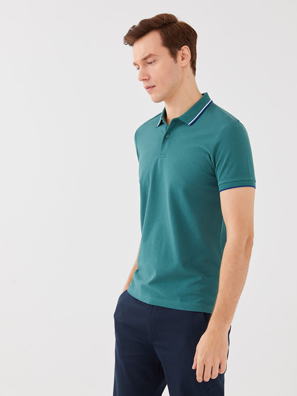 Yeşil Polo Yaka Kısa Kollu Pike Erkek Tişört-1