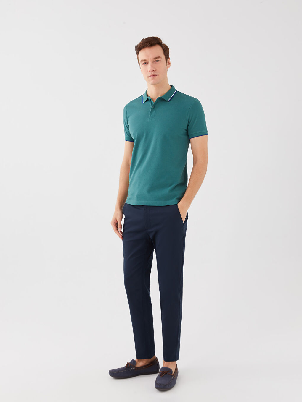 Yeşil Polo Yaka Kısa Kollu Pike Erkek Tişört-2