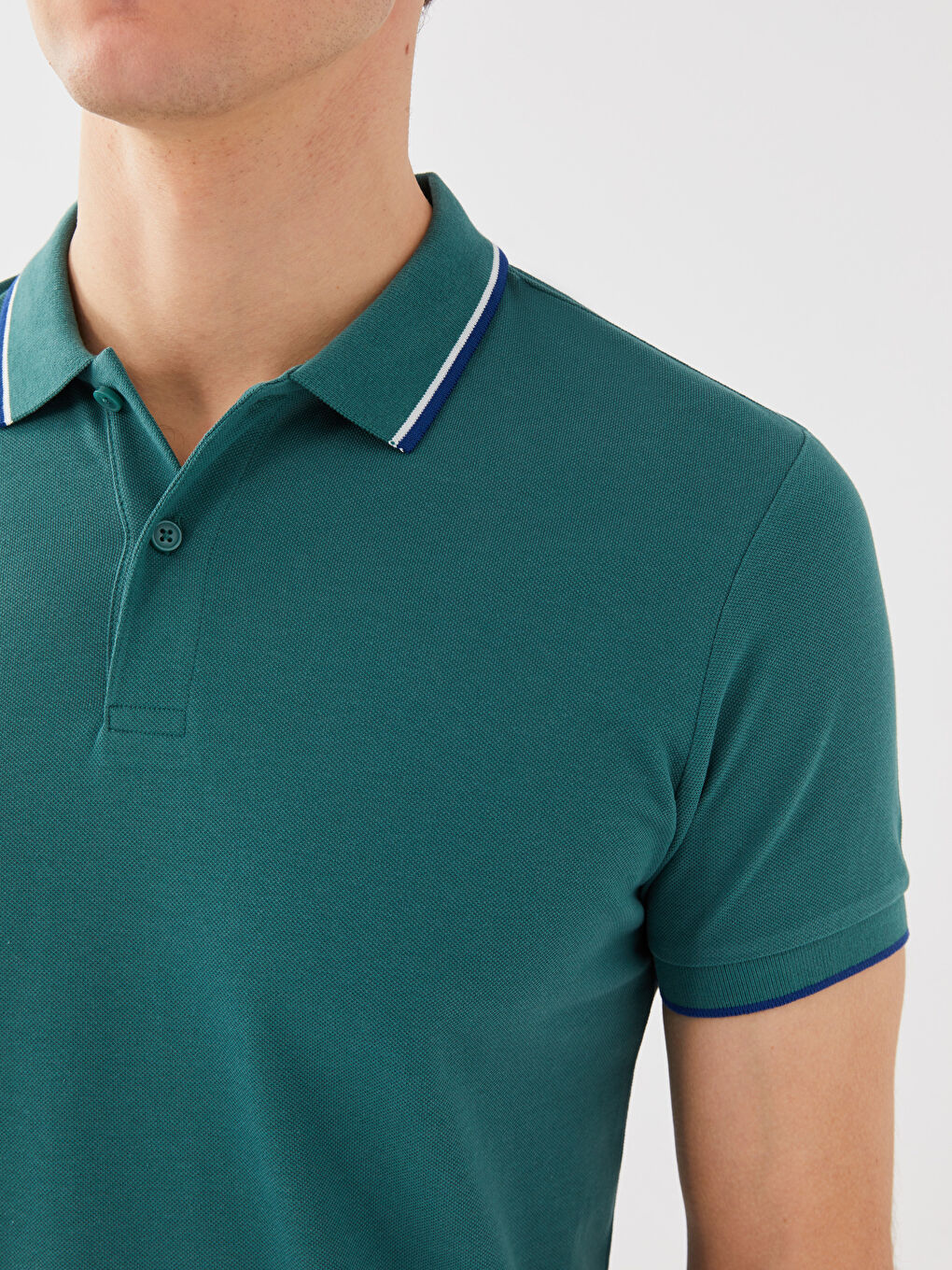 Yeşil Polo Yaka Kısa Kollu Pike Erkek Tişört-3