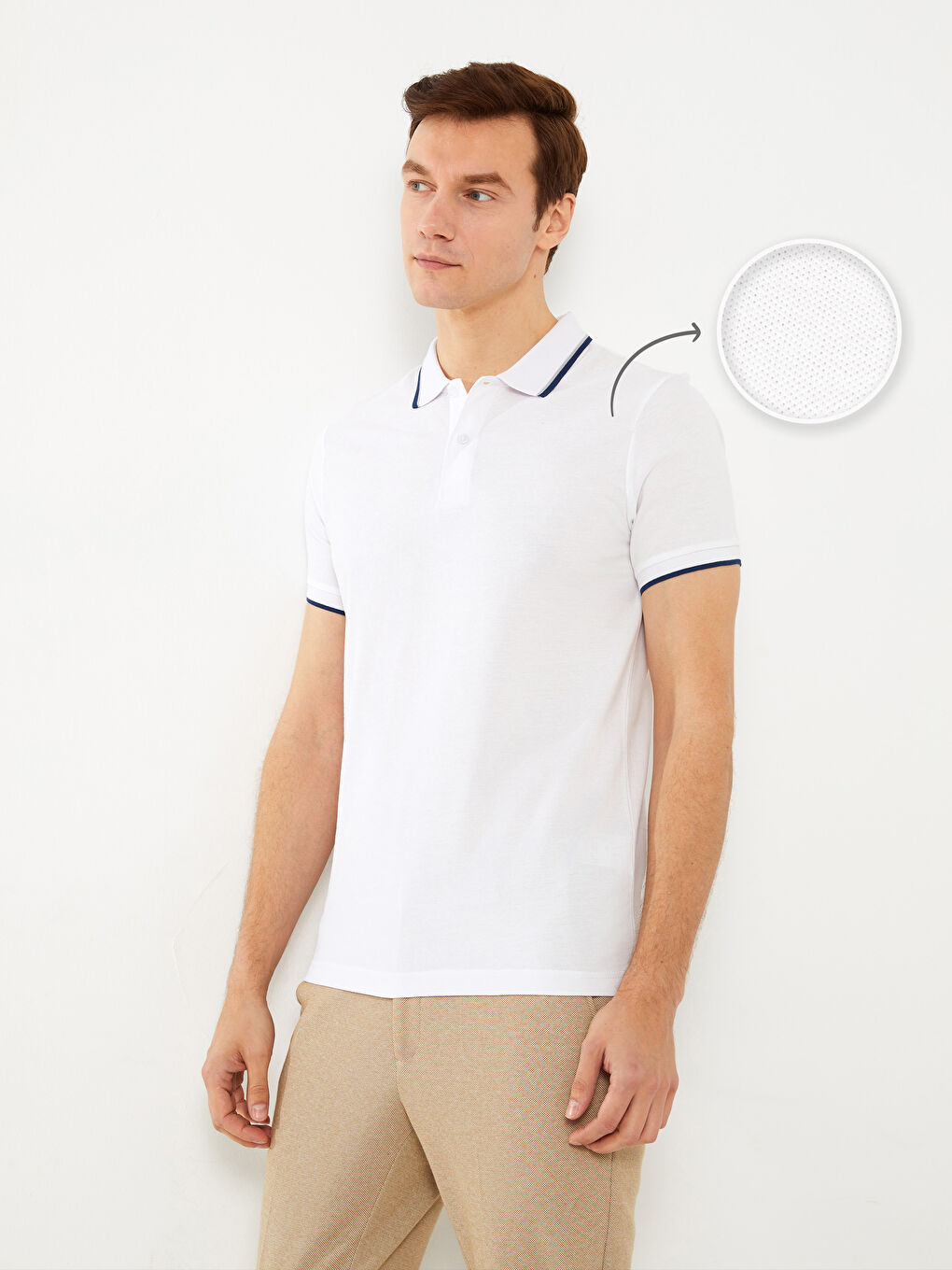 Beyaz Polo Yaka Kısa Kollu Pike Erkek Tişört