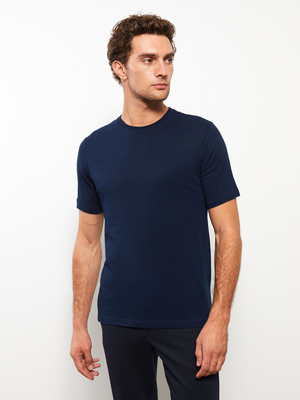 Lacivert Bisiklet Yaka Penye Erkek Tişört-1