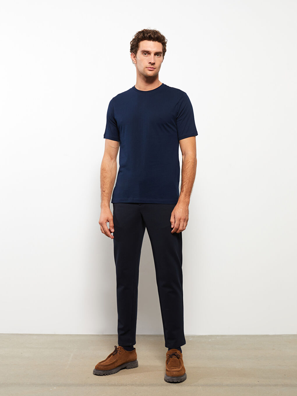 Lacivert Bisiklet Yaka Penye Erkek Tişört-2