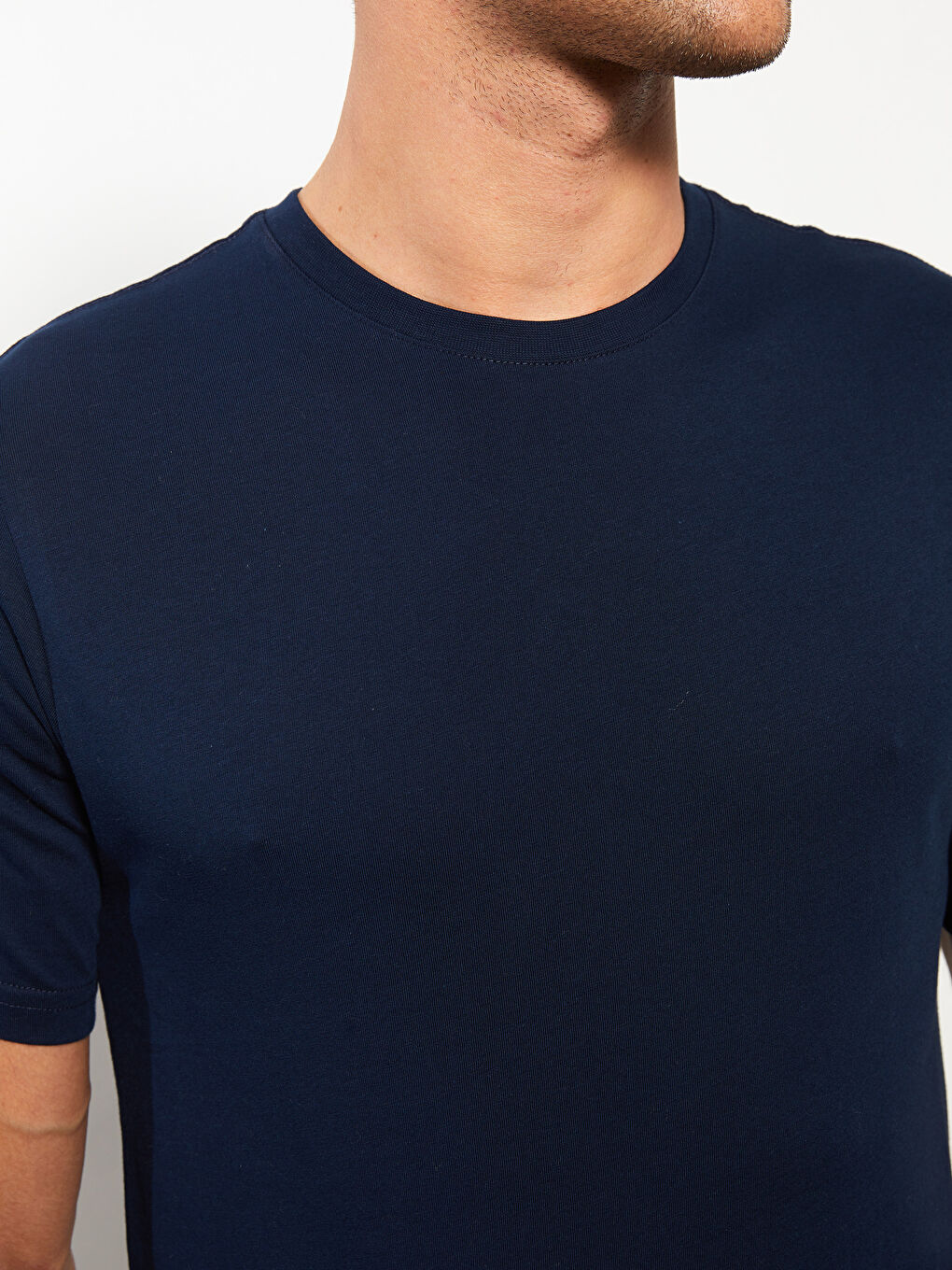 Lacivert Bisiklet Yaka Penye Erkek Tişört-3