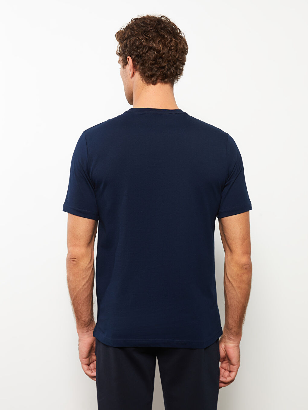 Lacivert Bisiklet Yaka Penye Erkek Tişört-4