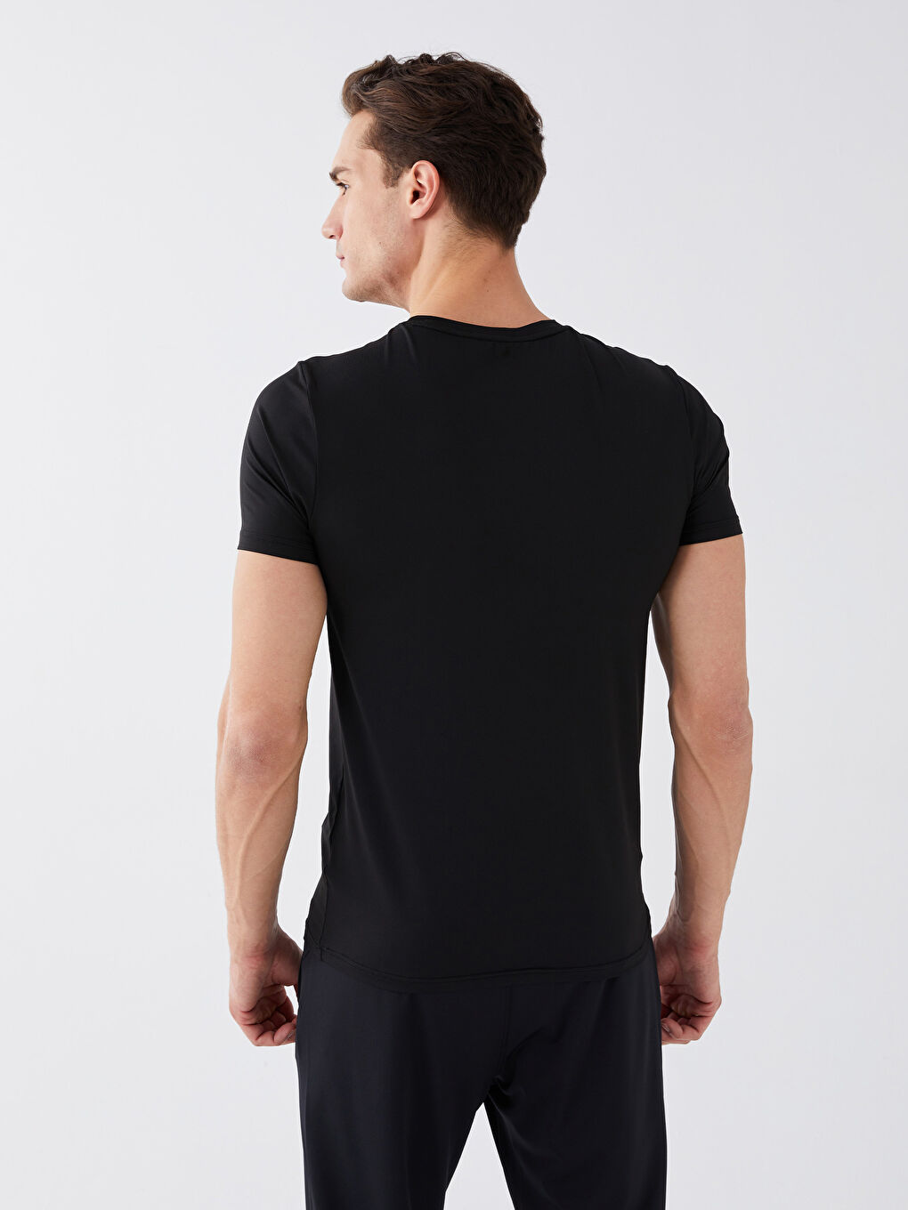 Siyah Bisiklet Yaka Kısa Kollu Erkek Spor Tişört-4