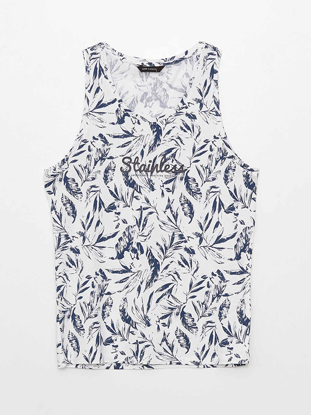 Beyaz Bisiklet Yaka Desenli Erkek Kolsuz Tişört-5