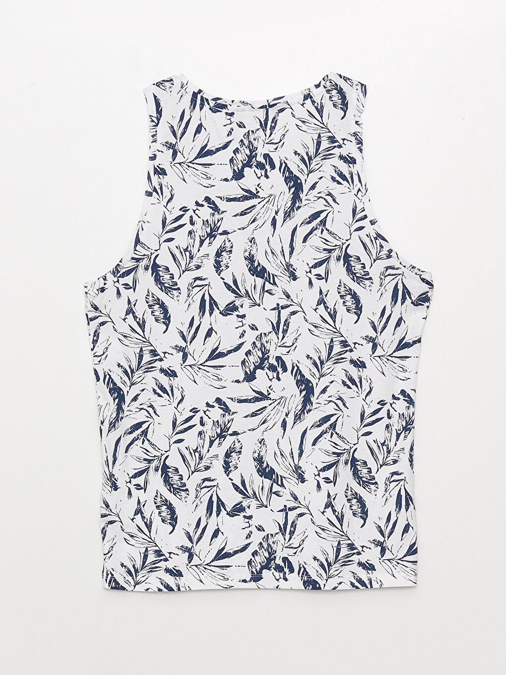 Beyaz Bisiklet Yaka Desenli Erkek Kolsuz Tişört-6