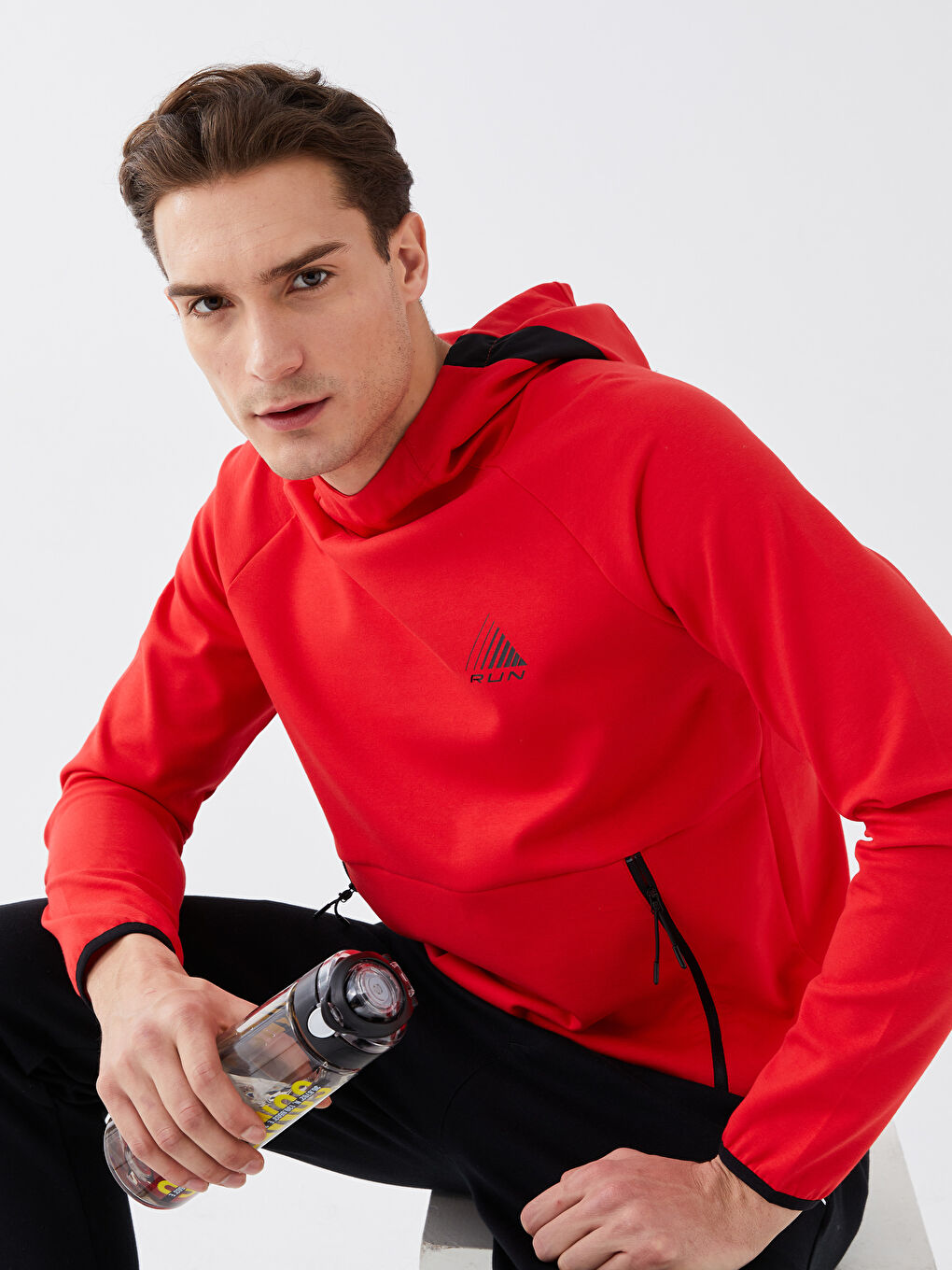 Kırmızı Uzun Kollu Baskılı Erkek Hoodie