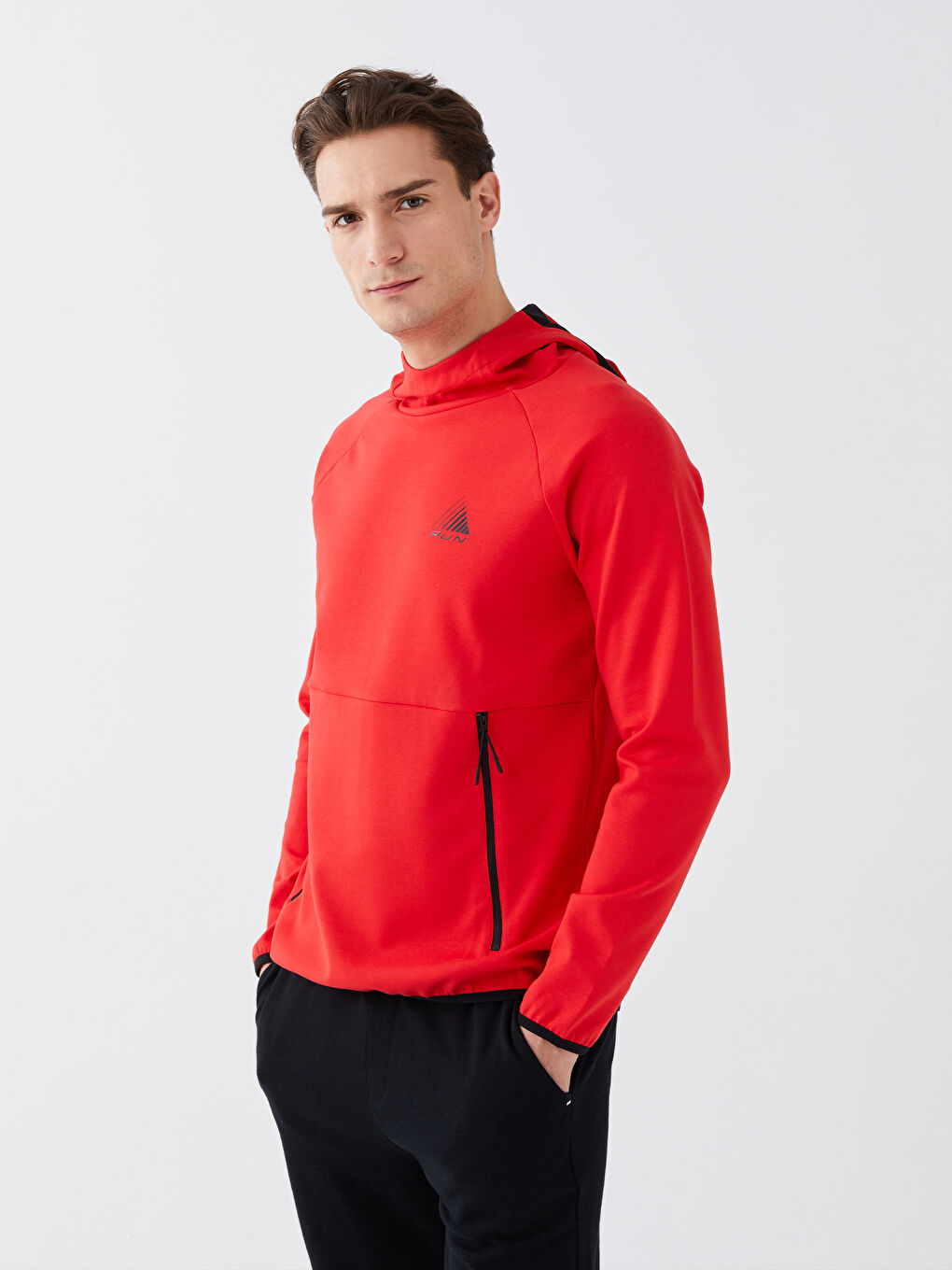 Kırmızı Uzun Kollu Baskılı Erkek Hoodie-2