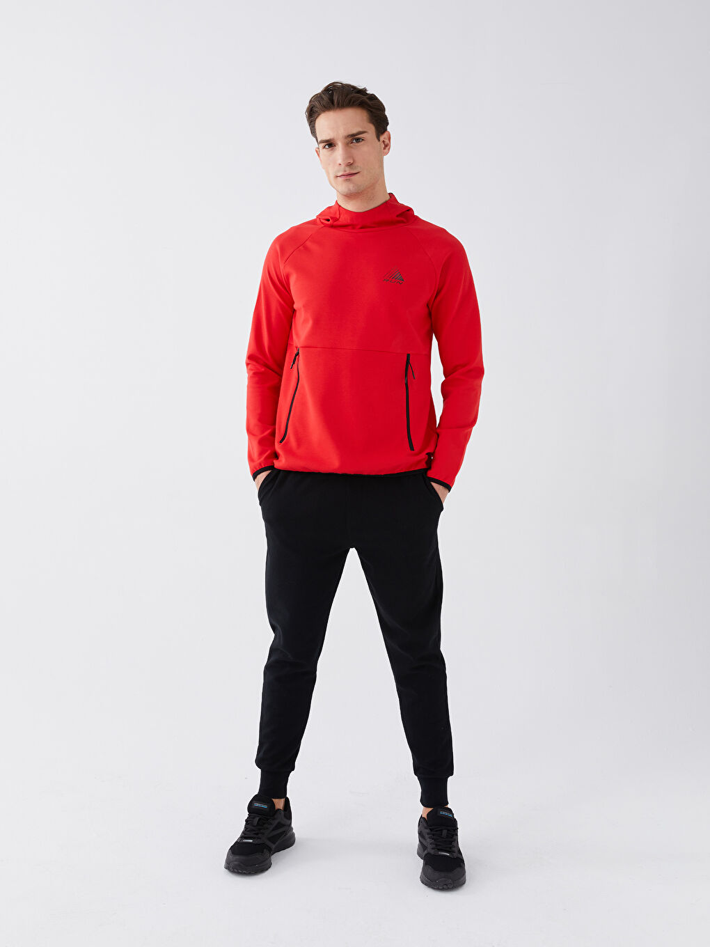 Kırmızı Uzun Kollu Baskılı Erkek Hoodie-3