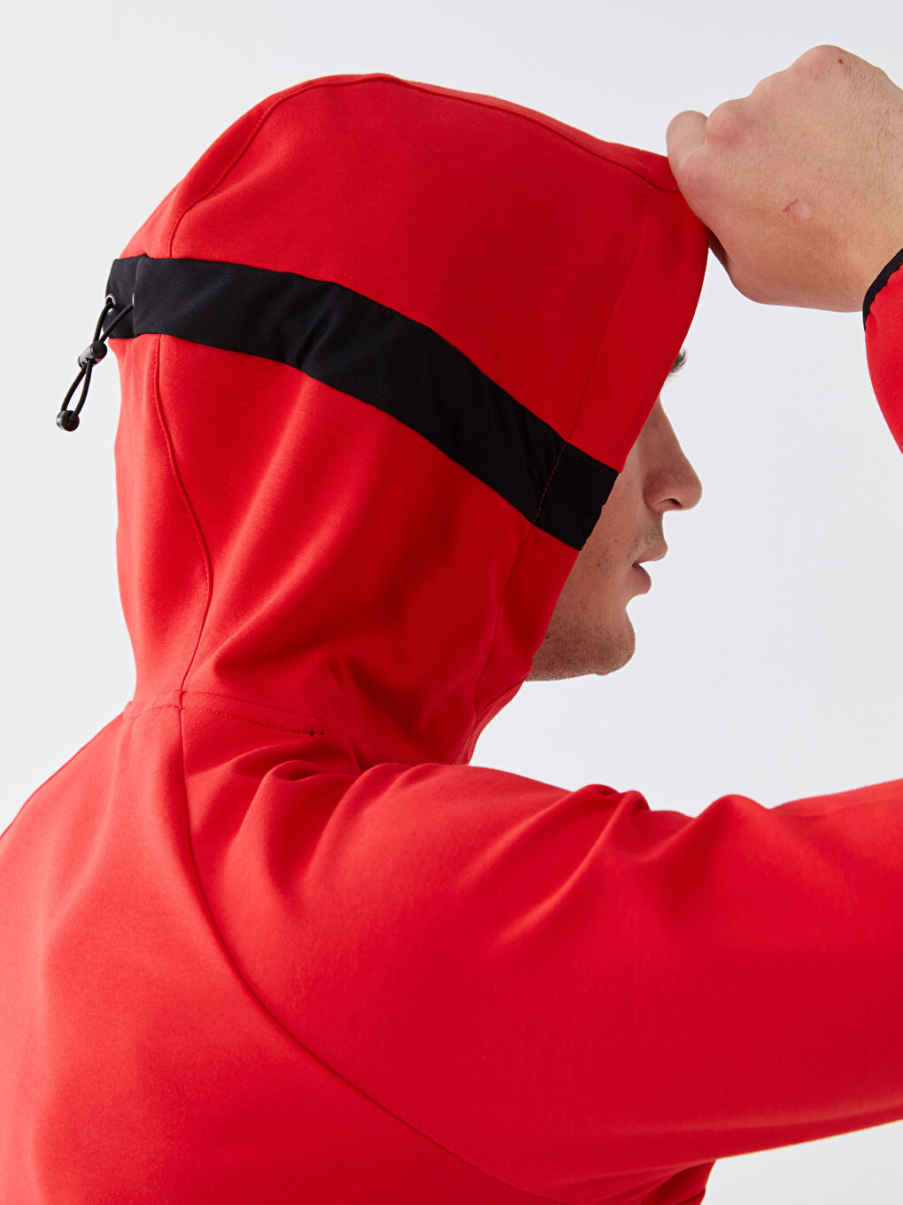 Kırmızı Uzun Kollu Baskılı Erkek Hoodie-4