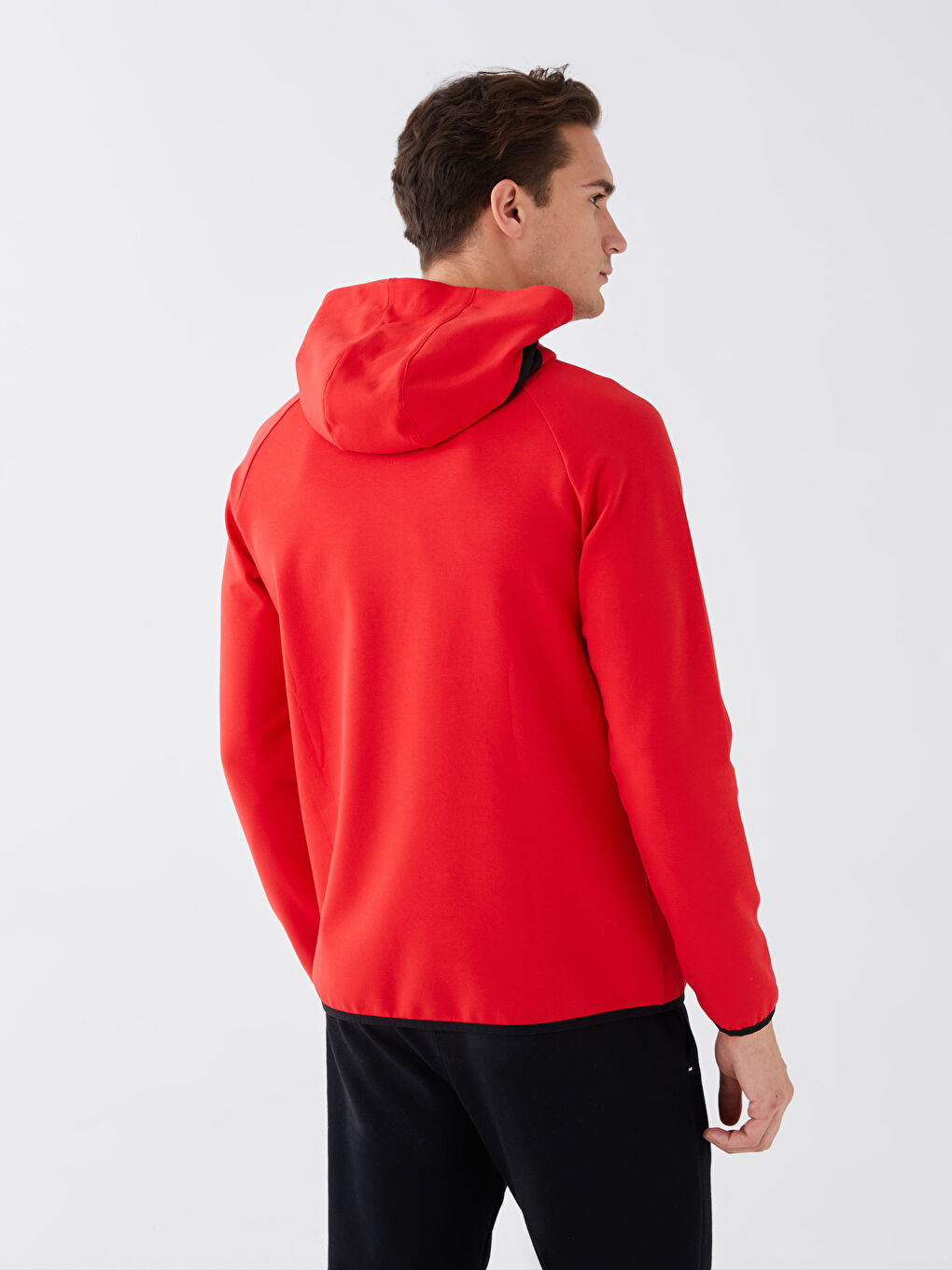 Kırmızı Uzun Kollu Baskılı Erkek Hoodie-6