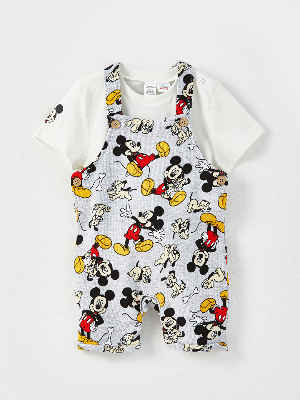 LCW baby Ensemble T-Shirt Bébé Garçon Imprimé Mickey Mouse Col Rond Manches Courtes et Salopette Lot de 2 -S38313Z1-847